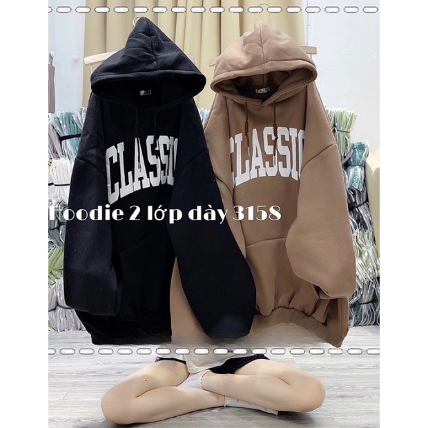Áo Nỉ Hoodie CLASSIC Mũ 2 Lớp Chất Nỉ Dày Dặn Form Rộng Unisex(Ảnh Thật Hàng Sẵn)