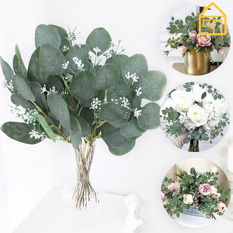 Nhánh lá khuynh diệp giả bằng lụa dùng để cắm hoa trang trí nhà cửa DIY
