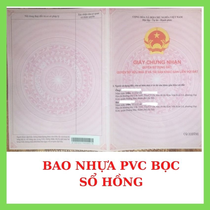 BAO NHỰA BỌC SỔ HỒNG, GIẤY TỜ NHÀ ĐẤT, MÀU TRẮNG