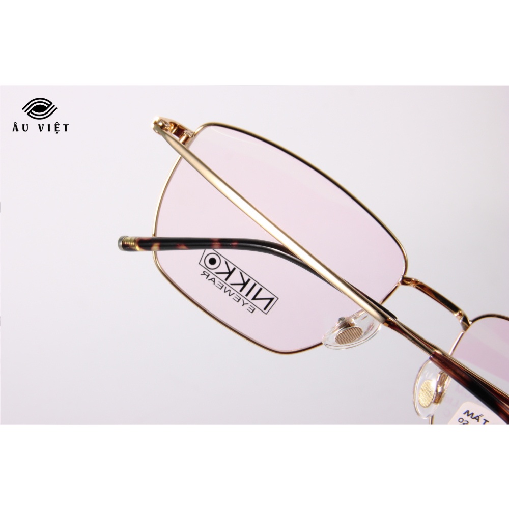 Gọng kính nam nữ unisex kim loại titanium dáng vuông chữ nhật Nikko N-3173 màu vàng Full box