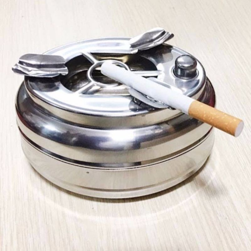 Gạt tàn inox 304, 2 ngăn có nút bấm