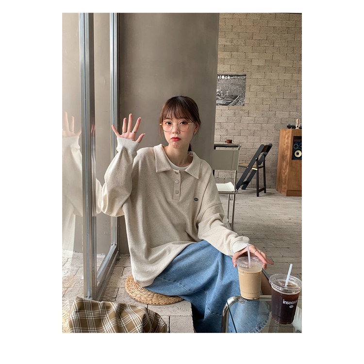 Áo sweater có cổ thêu họa tiết phong cách Âu Mỹ đơn giản thời trang thu đông cho nữ