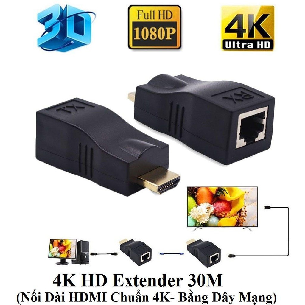 Nối Dài HDMI Chuẩn 4K bằng Dây LAN 30m 4K HD Extender 30M