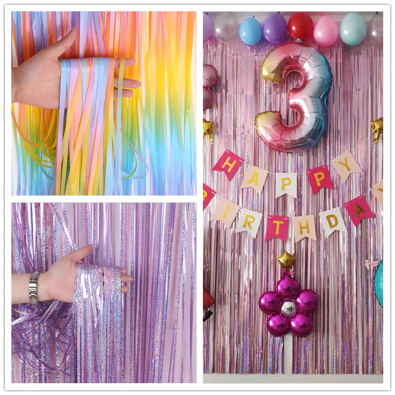 Rèm Treo Tường Trang Trí Tiệc Cưới/Sinh Nhật Màu Sắc Laser Kẻ Sọc 2M