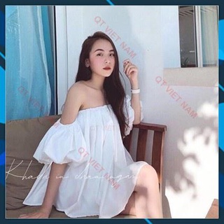 Váy trễ vai tay bồng 🥝 đầm xòe nữ🥝 chất kate thái mịn qtvn