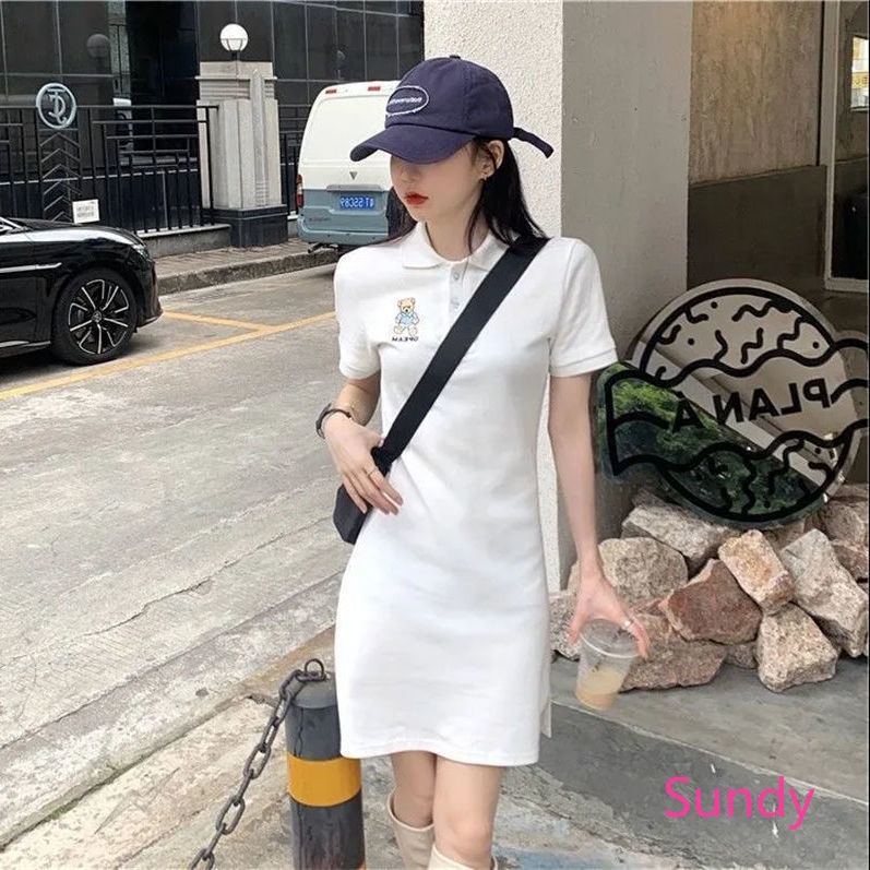 Plus Đầm Cổ Polo Thêu Họa Tiết Ngọt Ngào Thời Trang Mùa Hè Cho Nữ