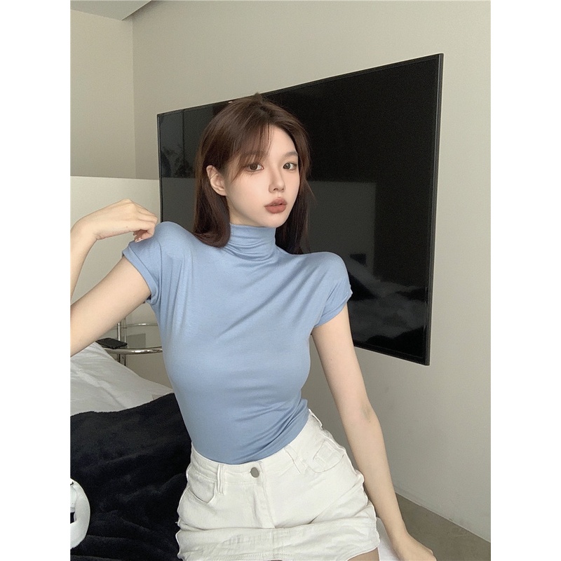 Cocory vn Áo Ngắn Tay Cổ Lọ Dáng Ôm Thời Trang Quyến Rũ Cho Nữ