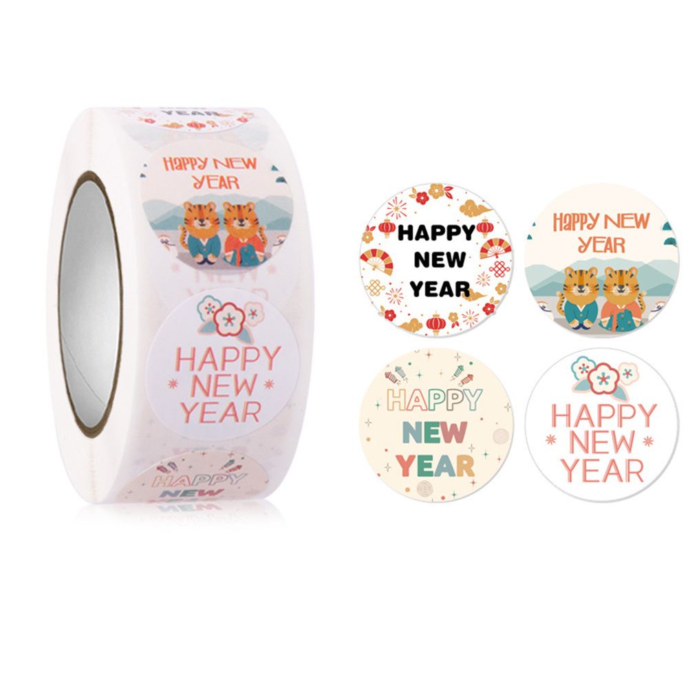 Cuộn 500 sticker dán trang trí hộp quà chủ đề mừng năm mới xinh xắn