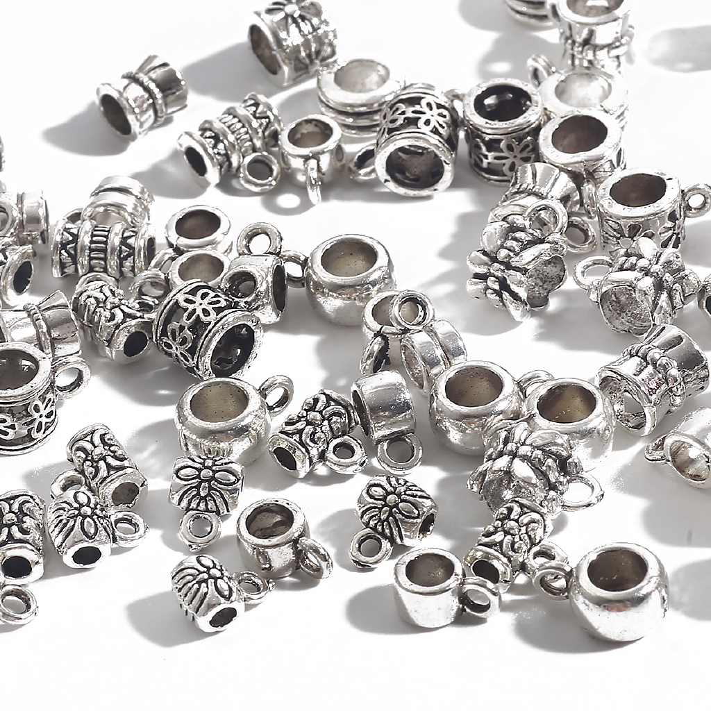 Bộ 20 hạt charm kim loại bạc pandora phong cách cổ điển dùng làm nhẫn vòng tay trang sức thủ công