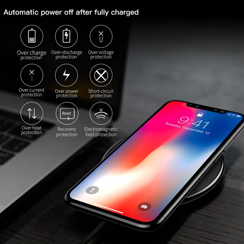 Bộ sạc không dây da baseus cho iPhone 11 Pro XS Max XR X 8 Plus máy tính để bàn Wireless Charger pad cho Samsung S10 S9 Xiaomi mi 9