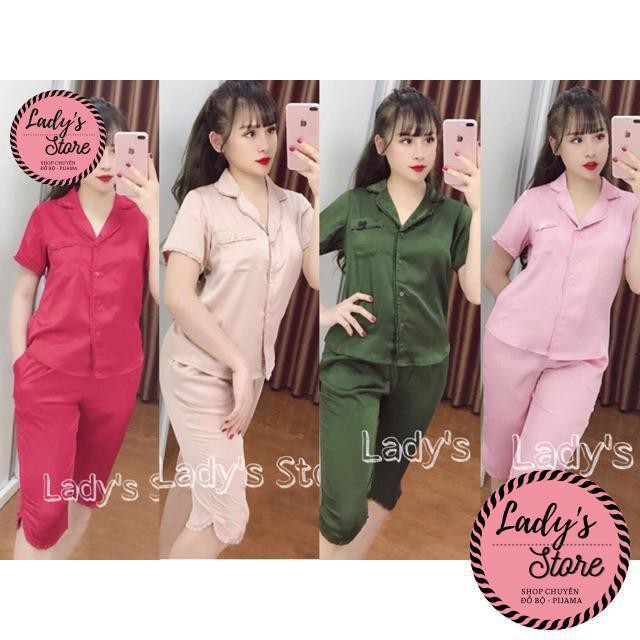 Đồ bộ nữ dễ thương lụa ngủ cao cấp mặc nhà pijama áo cộc quần lửng họa tiết viền bèo xinh xắn JUSOKA