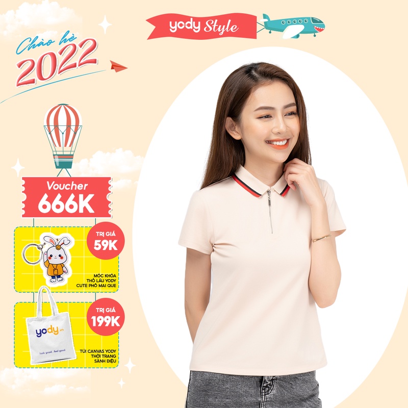 Áo Polo nữ Yody khóa trụ bo kẻ cá tính thoải mái mềm mịn - APN3876