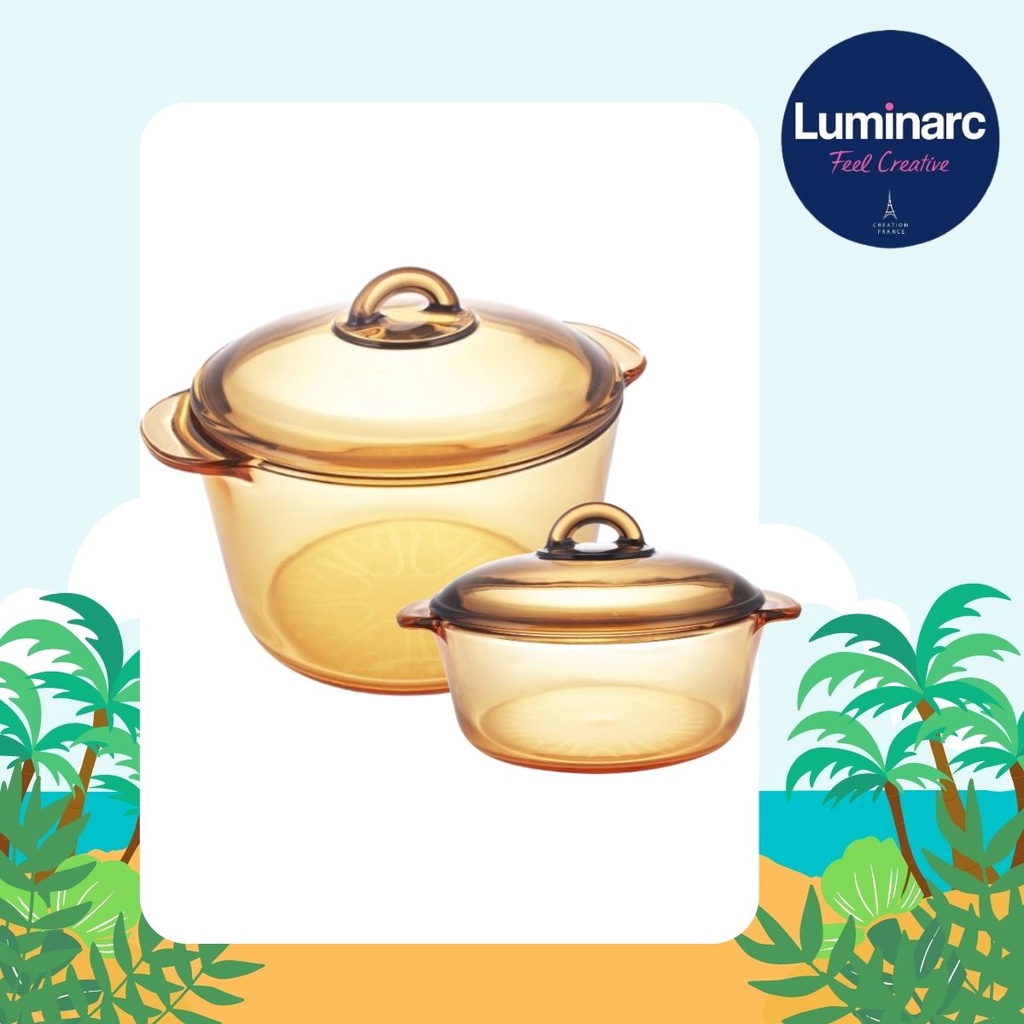 Bộ 2 Nồi Thủy Tinh Luminarc Vitro Amberline Granite 1,5L/2L (Bảo Hành 10 Năm) -LUGR152
