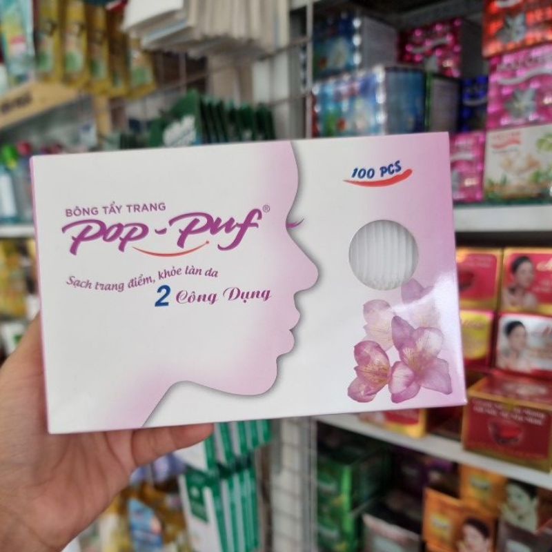 bông tẩy trang pop-puf 100 tờ { chính hãng cty }