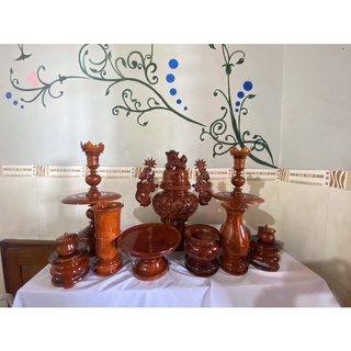 Đồ thơ gỗ hương 40cm , lư chạm rồng gồm 9 món