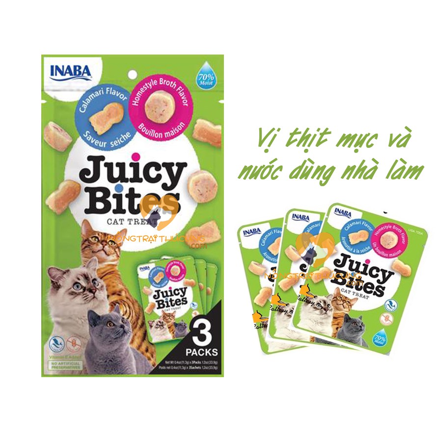 Snack Thưởng - Bánh Thưởng Cho Mèo INABA JUICY BITES - Nhiều vị - Gói 33.9g (3 gói x 11.3g)