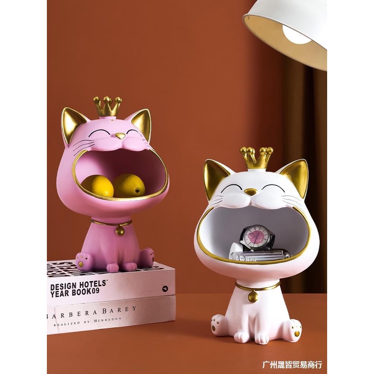Tượng Mèo Thần Tài há miệng , để đồ , decor phòng , đựng chìa khóa cưng xỉu