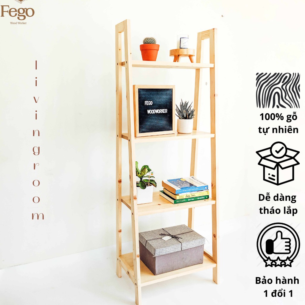 KỆ GỖ ĐỂ ĐỒ ĐA NĂNG 4 TẦNG/ GIÁ SÁCH DECOR PHÒNG KHÁCH - ĐỒ GỖ NỘI THẤT FEGO