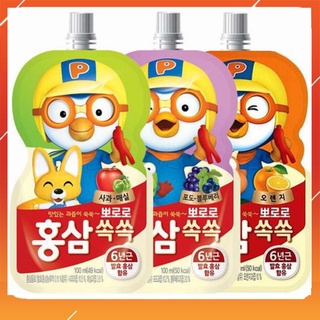 Nước Uống Hồng Sâm Trái Cây Hoa Qủa Pororo Hàn Quốc Cho Bé 100ml Vị Cam Nho Táo