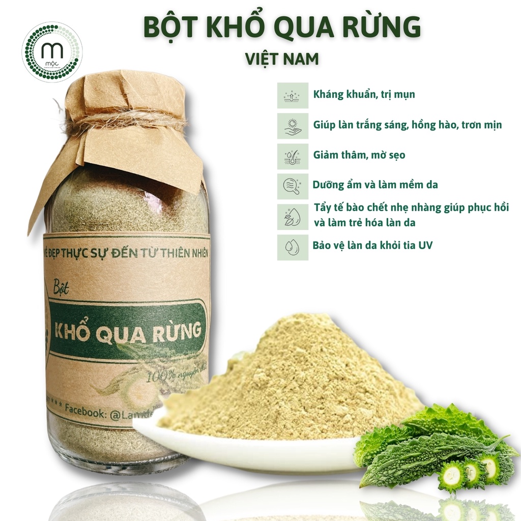 Bột khổ qua rừng hữu cơ nguyên chất đắp mặt MỘC - ngăn ngừa mụn, dưỡng ẩm, sáng da, thu nhỏ lỗ chân lông chai 100/200ml