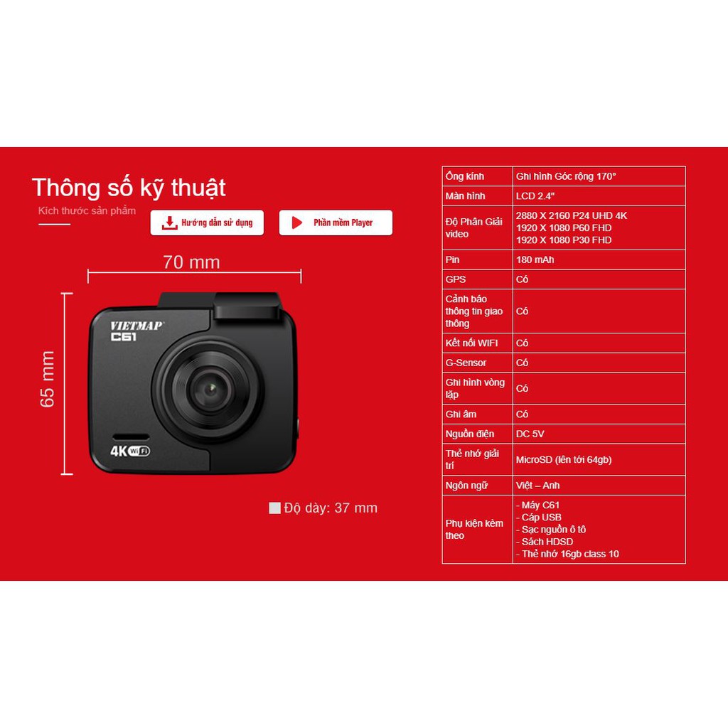 [Hỗ Trợ Lắp Đặt Miễn Phí Tận Nơi] CAMERA HÀNH TRÌNH VIETMAP C61 UHD 4K CẢNH BÁO GIỌNG NÓI KÈM THẺ NHỚ