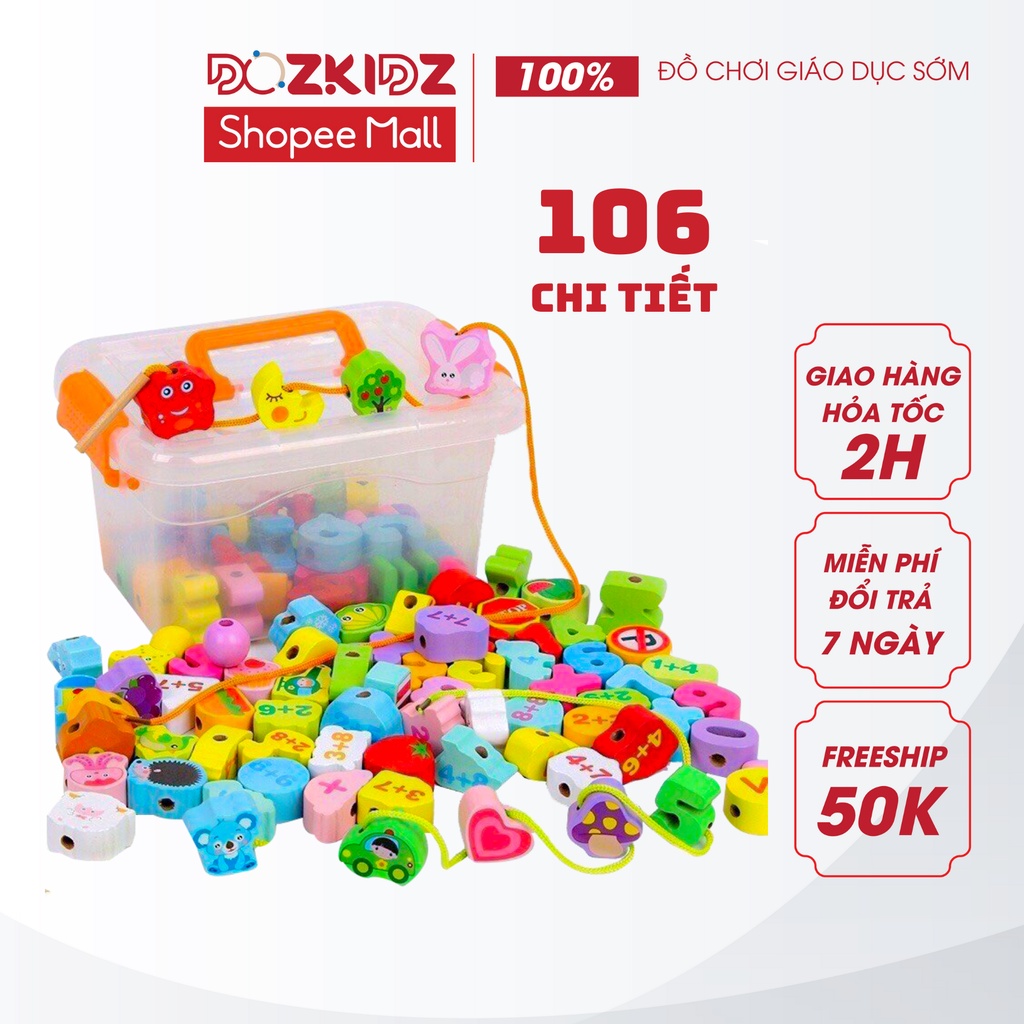 Đồ chơi gỗ xâu 106 hạt in hình nhiều chủ đề phát triển vận động tinh cho trẻ - DOZKIDZ