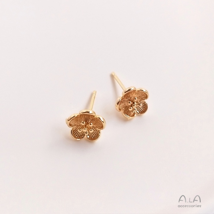 Một Cặp Bông Tai Hình Hoa Mận Nhỏ Mạ Vàng Đồng 14K Đơn Giản Không Gây Dị Ứng Diy