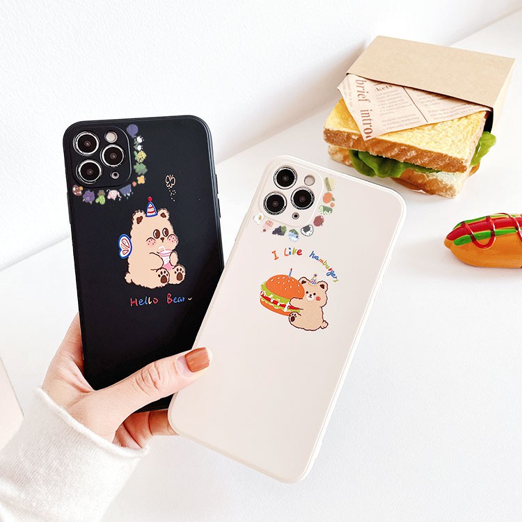 Ốp lưng iphone Gấu burger cạnh vuông in hình viền 6/6plus/6s/6splus/7/7plus/8/8plus/x/xs/11/12/pro/max/plus/promax