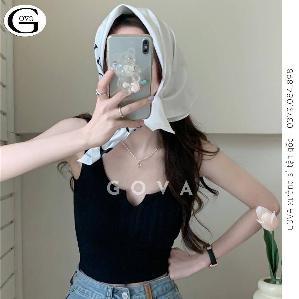 Áo Croptop Ba Lỗ XẺ CỔ CHỮ V Thun Gân Kiểu Sexy Nữ, Áo Thun Ôm Body Đẹp GOVA