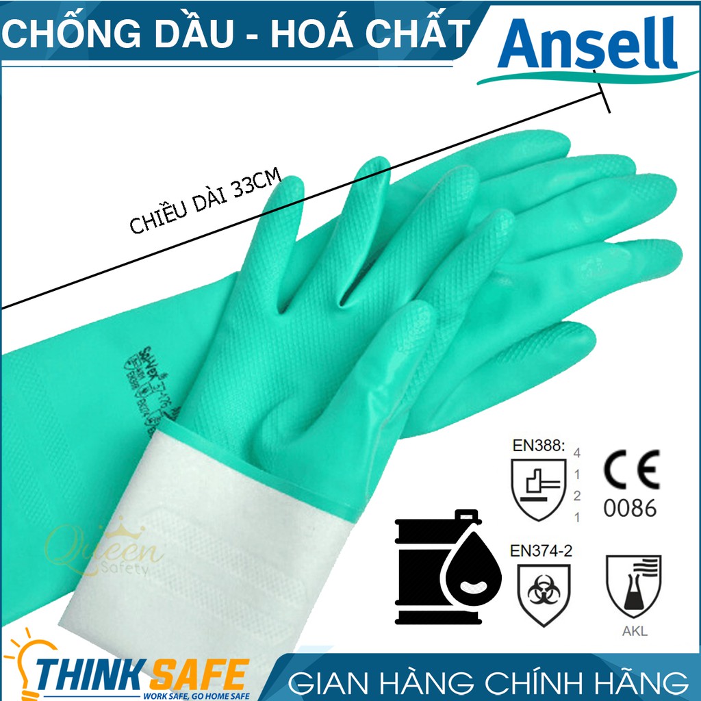 Găng tay chống hóa chất Ansell 37-176  cấu tạo nitrile  chống hóa chất, chống dầu nhớt thấm hút mồ hôi tốt - THINKSAFE