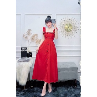Đầm lụa trơn tay cánh tiên có nút