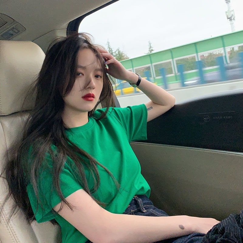 Áo Thun Cotton Cổ Tròn Ngắn Tay Dáng Rộng Thời Trang Mùa Hè Cho Nữ