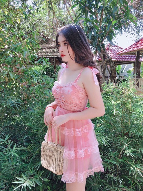 Ảnh thật_Đầm ren thiết kế dây nơ đẹp có bán sỉ