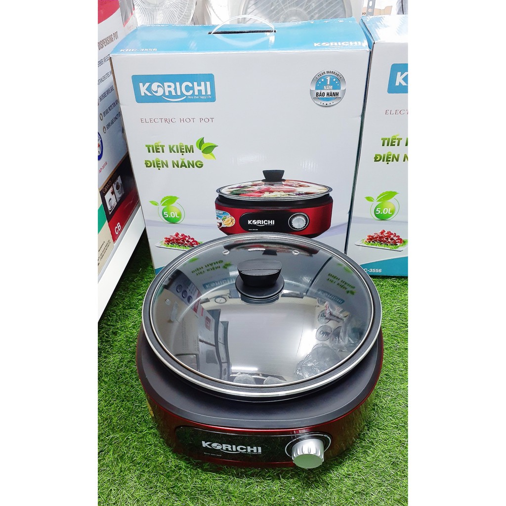 Chảo lẩu điện Korichi - KRC-3556, 5.0L, 1.800W, BH 12 tháng, nồi chảo điện đa năng Hàn Quốc