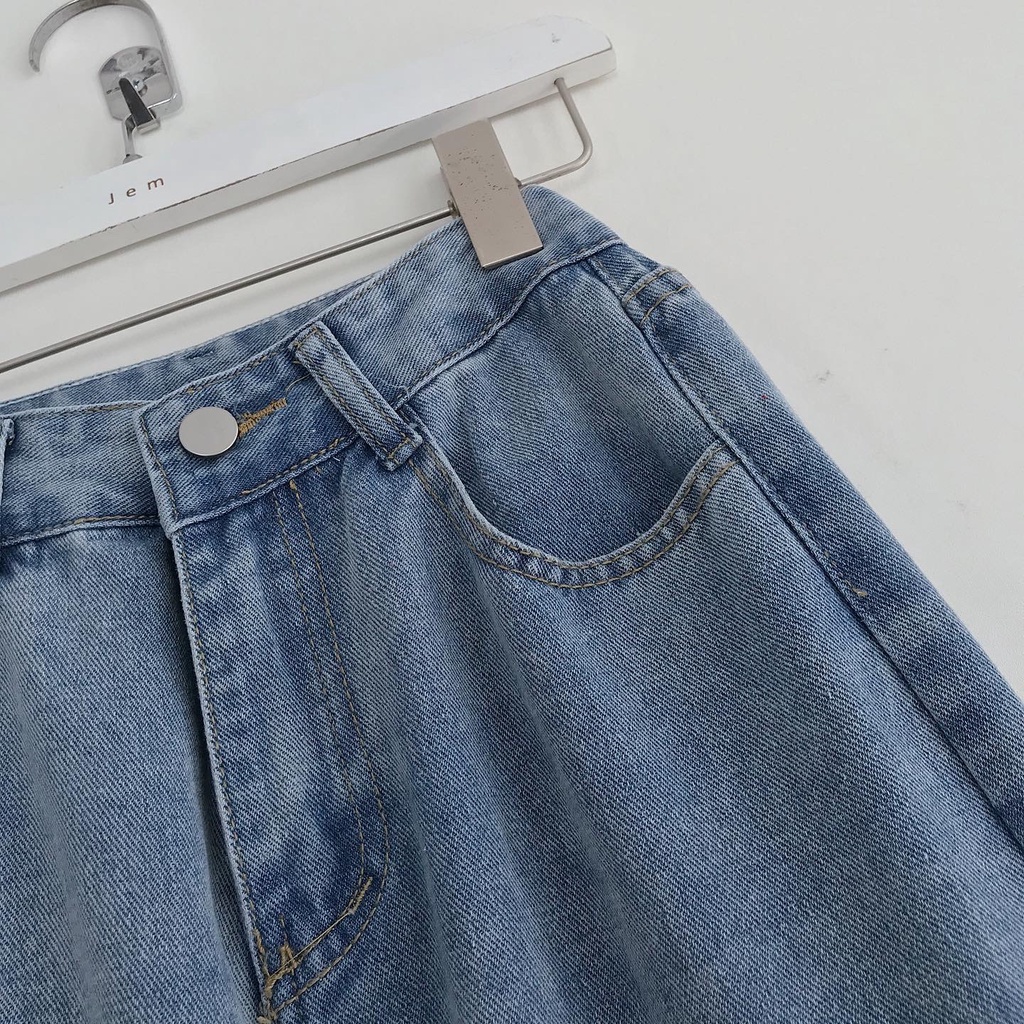 Quần Jean Nữ Lưng Cao JEM CLOSET Màu Xanh Tone Da Ống Rộng Lên Form Siêu Tôn Dáng EBRU 2890
