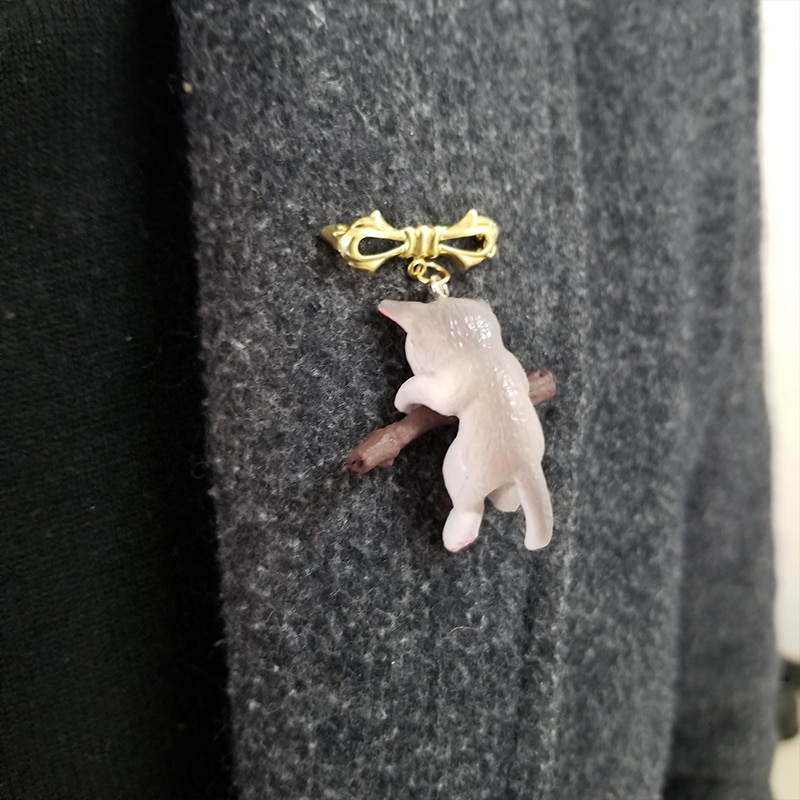 Ghim cài áo QIHE JEWELRY thiết kế mèo 3D dễ thương