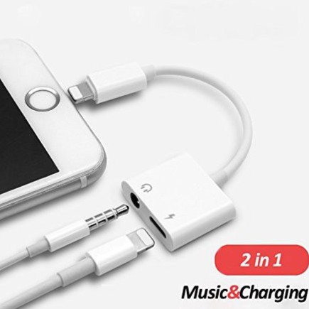 Jack Chuyển Đổi 2 Đầu Sang Tai Nghe 3.5mm Và Chân Sạc cho Iphone 7/7plus/, 8/8plus ,iphone X