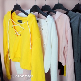 [Ảnh thật] Áo Hoodie croptop đan dây cổ form thụng rộng - by Sugargalz
