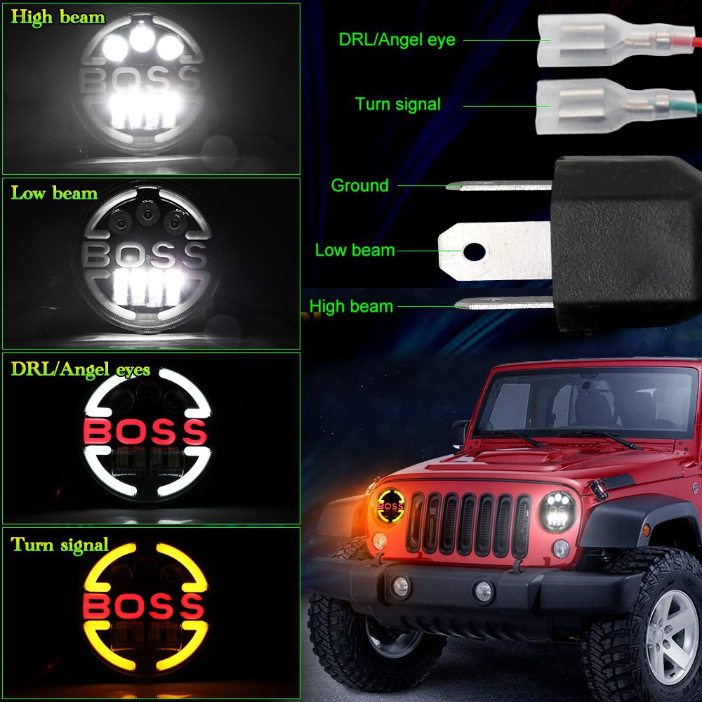 UNI-SHINE Đèn pha led 7inch tròn DOT Được chấp thuận HI / LO Chùm tia trắng DRL màu hổ phách Tín hiệu rẽ