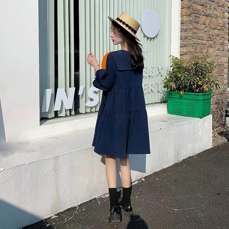 Đầm Tay Phồng Dài Cổ Búp Bê Form Rộng Phong Cách Retro Nhật Bản Cho Nữ