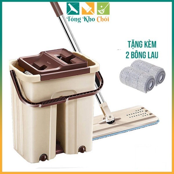 Cây lau nhà tự vắt thông minh - chổi lau nhà 360 độ kèm thùng- Bộ lau nhà Tặng kèm 2 bông lau siêu thấm LS-CKT