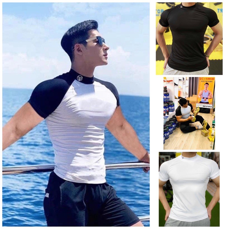 Áo tập gym nam cộc tay thể thao, Áo gym nam thun cotton, Logo cá tính [Viet Quick]