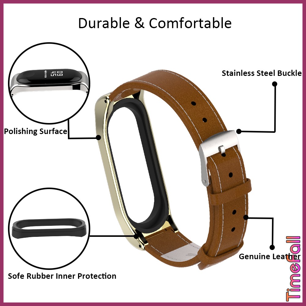 Dây đeo da bò CLASSIC Miband 5 chính hãng MIJOBS, dây đeo thay thế mi band 5 da bò mặt kim loại viền vuông (MIJOBS)