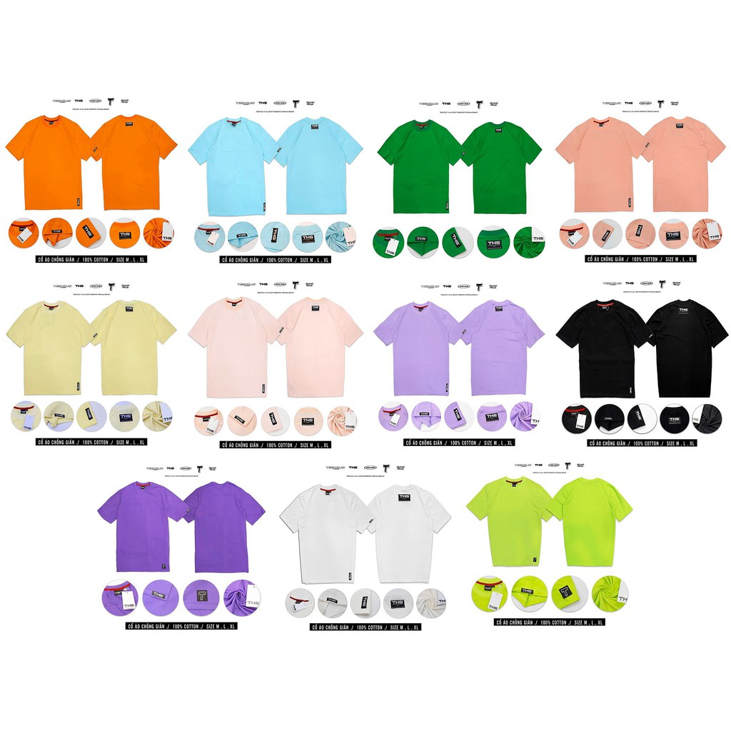 Áo thun trơn Unisex nam nữ màu đen, trắng, xanh neon, tan, tím, hồng, vàng