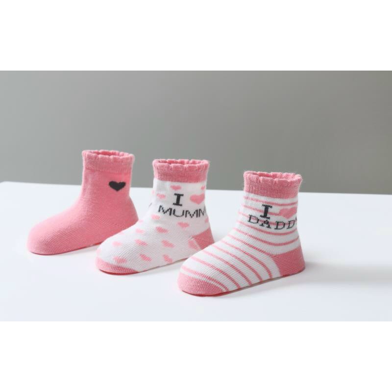 Sét 3 đôi tất cotton cổ cao chống trượt mummy daddy cho bé