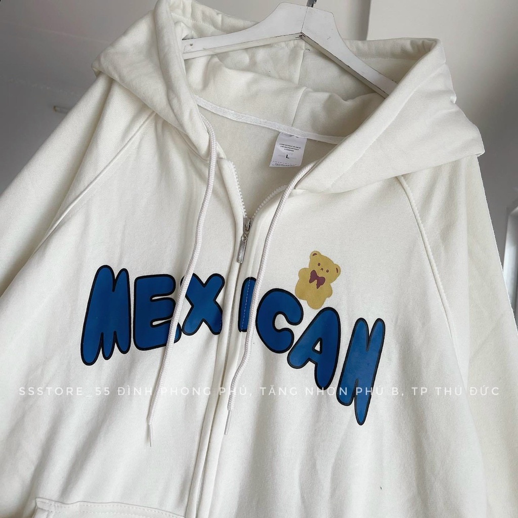 Áo Khoác Nỉ Gấu MEXI, Áo Hoodie Nón 2 Lớp Trùm Đầu Che Nắng Giữ Ấm Đa Năng