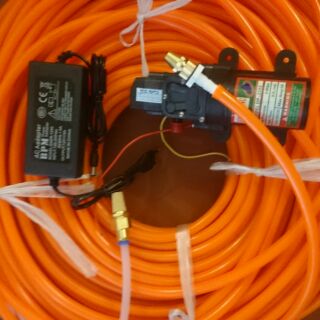 Compo máy bơm 60w12v, 40m dây phun sương, 15 béc phun, chõ lọc và nguồn 12v5a