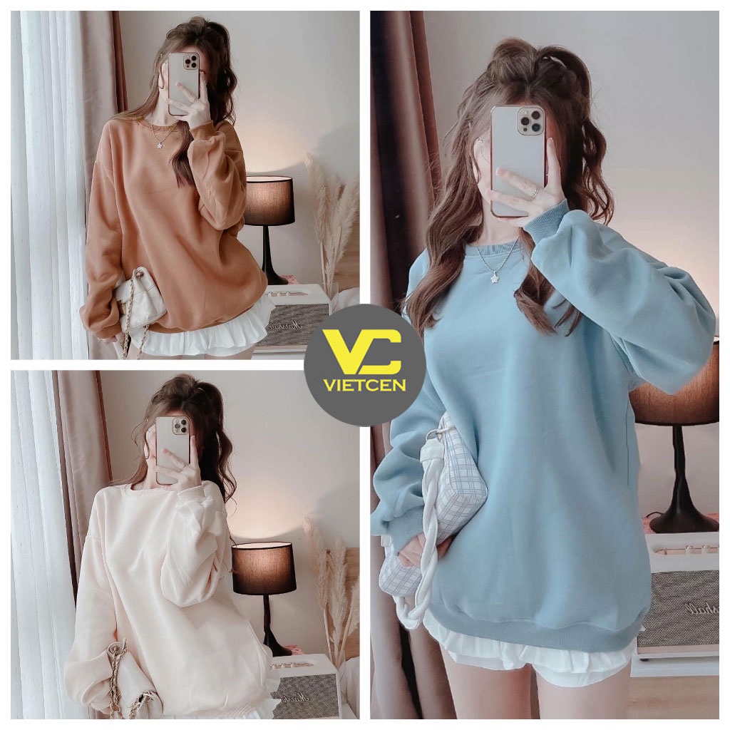 Áo sweater nữ form rộng Hàn Quốc BASU áo nỉ nữ nhiều màu trending_VIETCEN