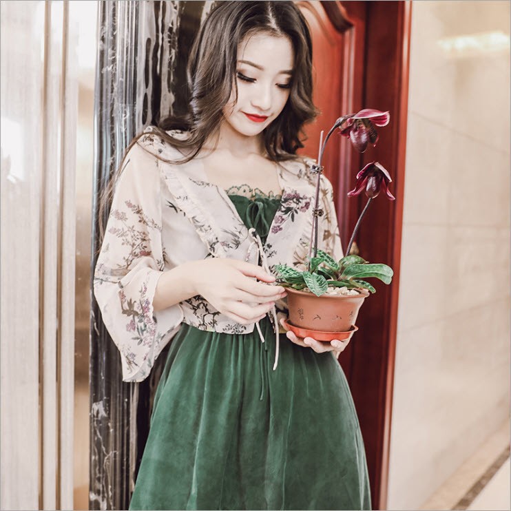 G9951 - Áo choàng nữ chiffon họa tiết