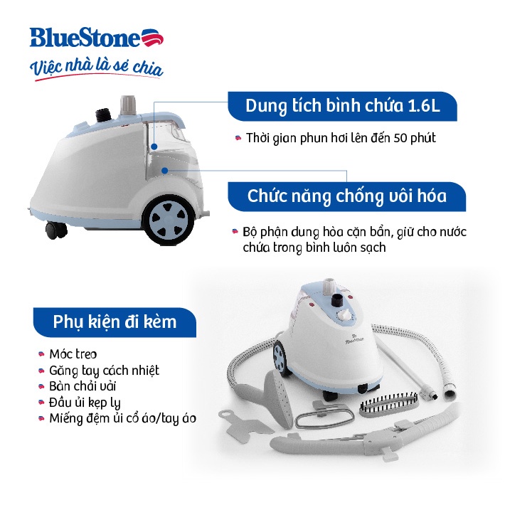 [Mã ELBLUEWL5 giảm 10% đơn 500K] Bàn Ủi Hơi Nước Đứng BlueStone GSB-3911